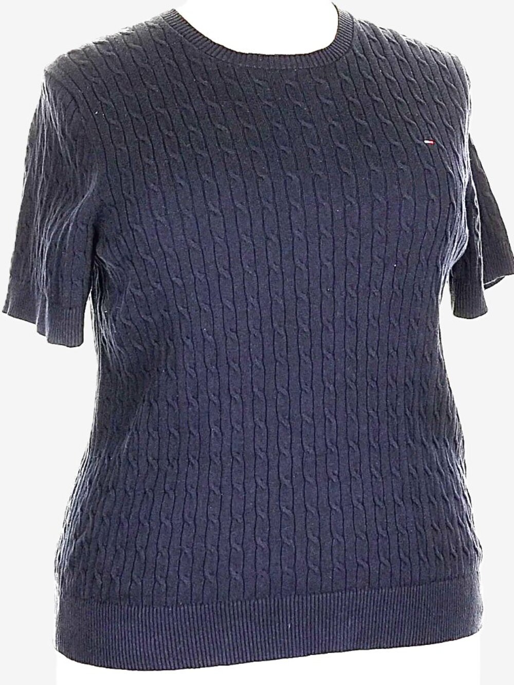 Tommy Hilfiger Woman's Navy Blue Short Sleeve Cable Knit Sweater XXL